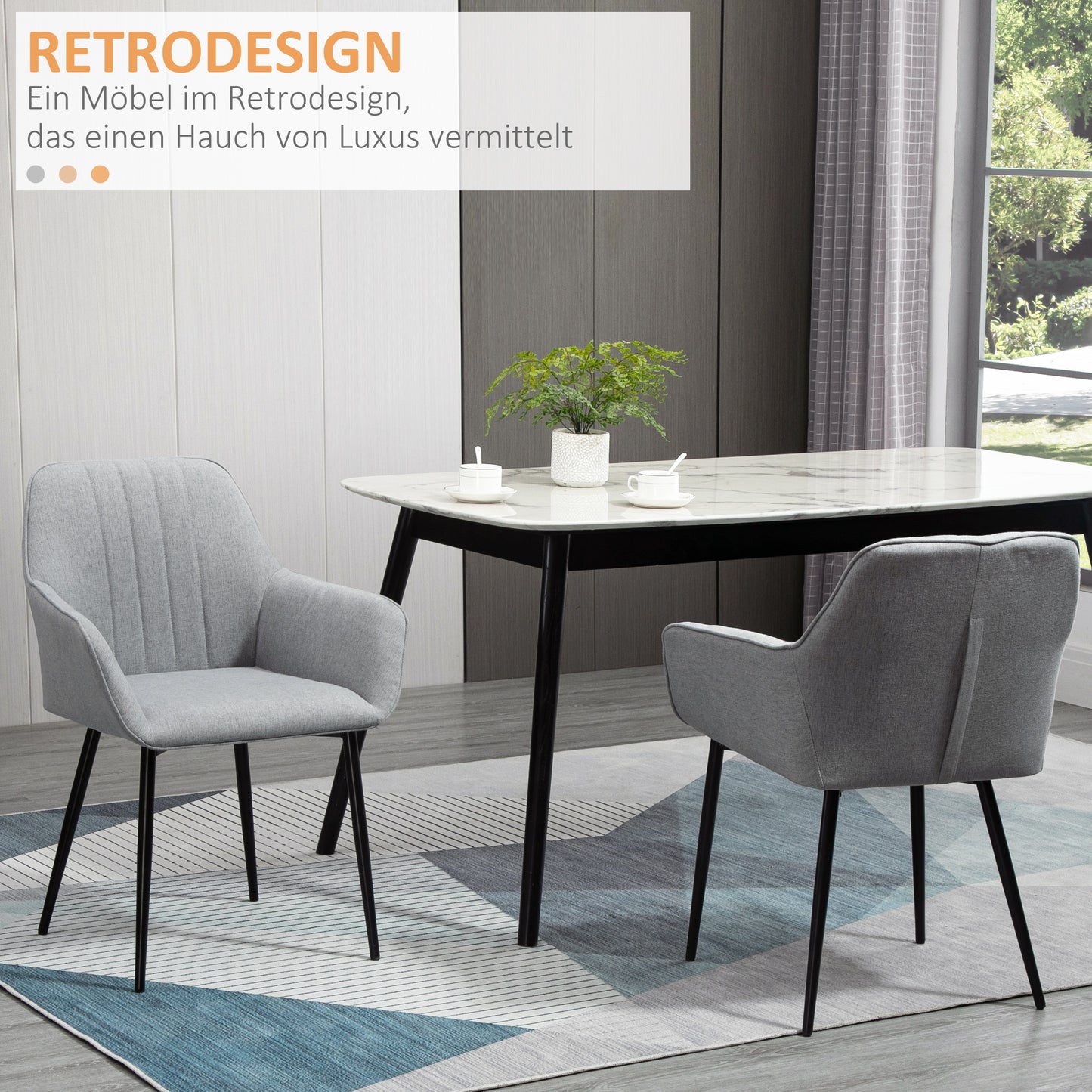 HOMCOM 2er Set Esszimmerstühle Essstühle Polsterstuhl mit atmungsaktivem Leinenbezug Wohnzimmerstuhl Sessel Küchenstuhl mit Rückenlehne Armlehne Leinen Hellgrau 59,5 x 56,5 x 81 cm