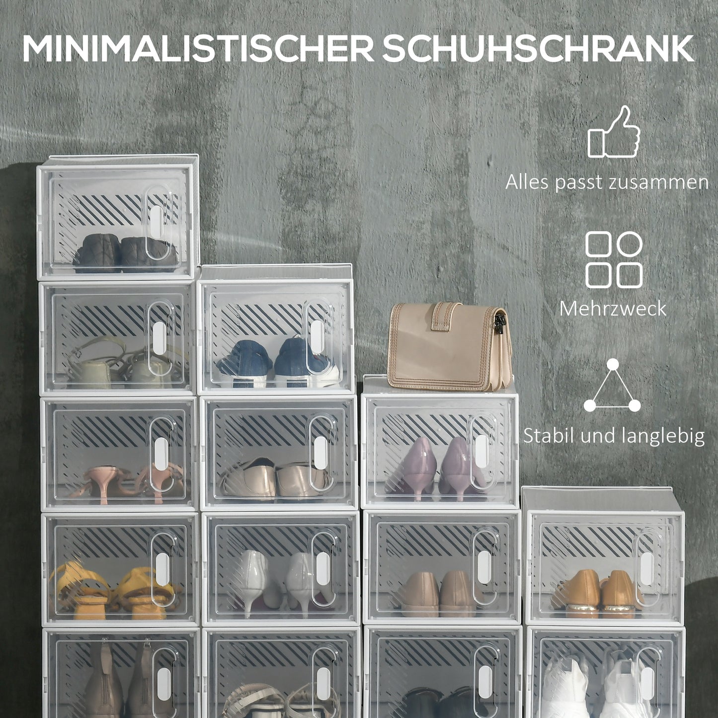 HOMCOM Modulares Regalsystem mit 18 Fächern, Steckregal, 25 cm x 35 cm x 19 cm, Transparent