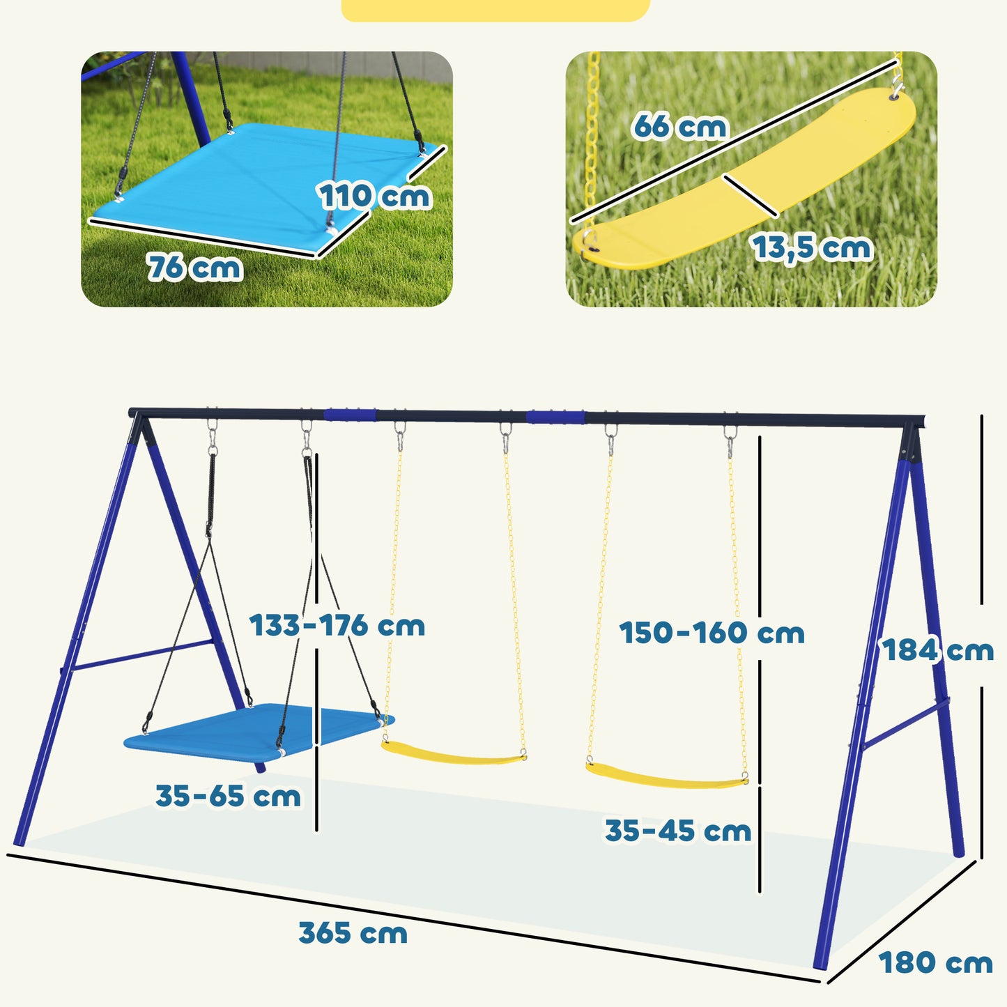 AIYAPLAY Schaukelset für 3 Kinder, 120 kg Belastbarkeit, Outdoor-Schaukeln, Bunt
