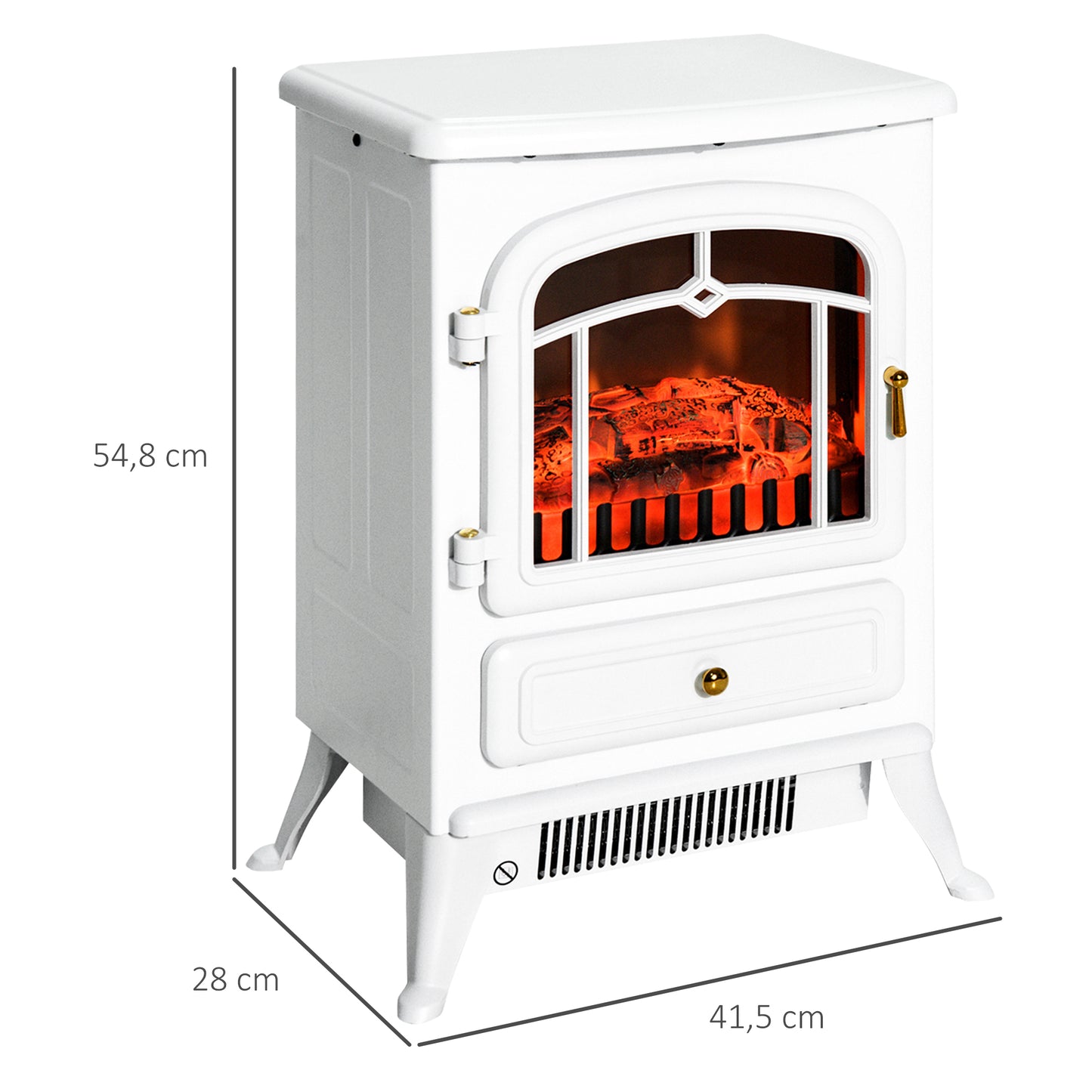 HOMCOM Elektrokamin mit Heizung, elektrischer Kamin mit LED Flammeneffekt, 950/1850W Dekokamin mit Thermostat, elektrisch Kaminfeuer mit Überhitzungs-Schutz, Kaminofen, Weiß
