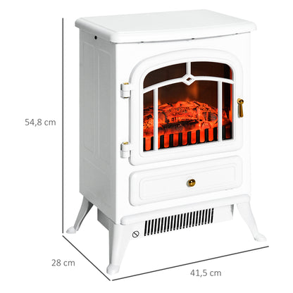 HOMCOM Elektrokamin mit Heizung, elektrischer Kamin mit LED Flammeneffekt, 950/1850W Dekokamin mit Thermostat, elektrisch Kaminfeuer mit Überhitzungs-Schutz, Kaminofen, Weiß