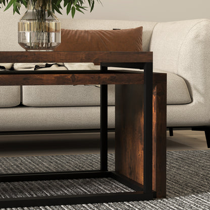 HOMCOM 2er-Set Couchtisch, Sofatisch, Beistelltisch, MDF, Metall, 90 x 48 x 42 cm/59 x 42 x 36 cm, Schwarz+Braun