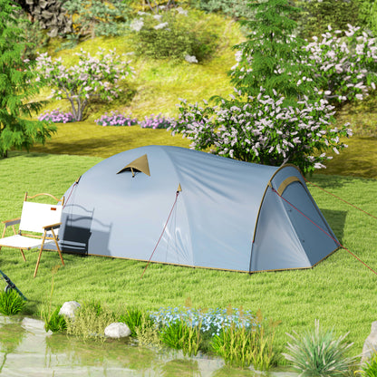 Outsunny Campingzelt für 4 Personen, wasserdicht Tunnelzelt mit 2 Türen Haken Packtasche 3,45 x 2,4 x 1,3 m Hellblau