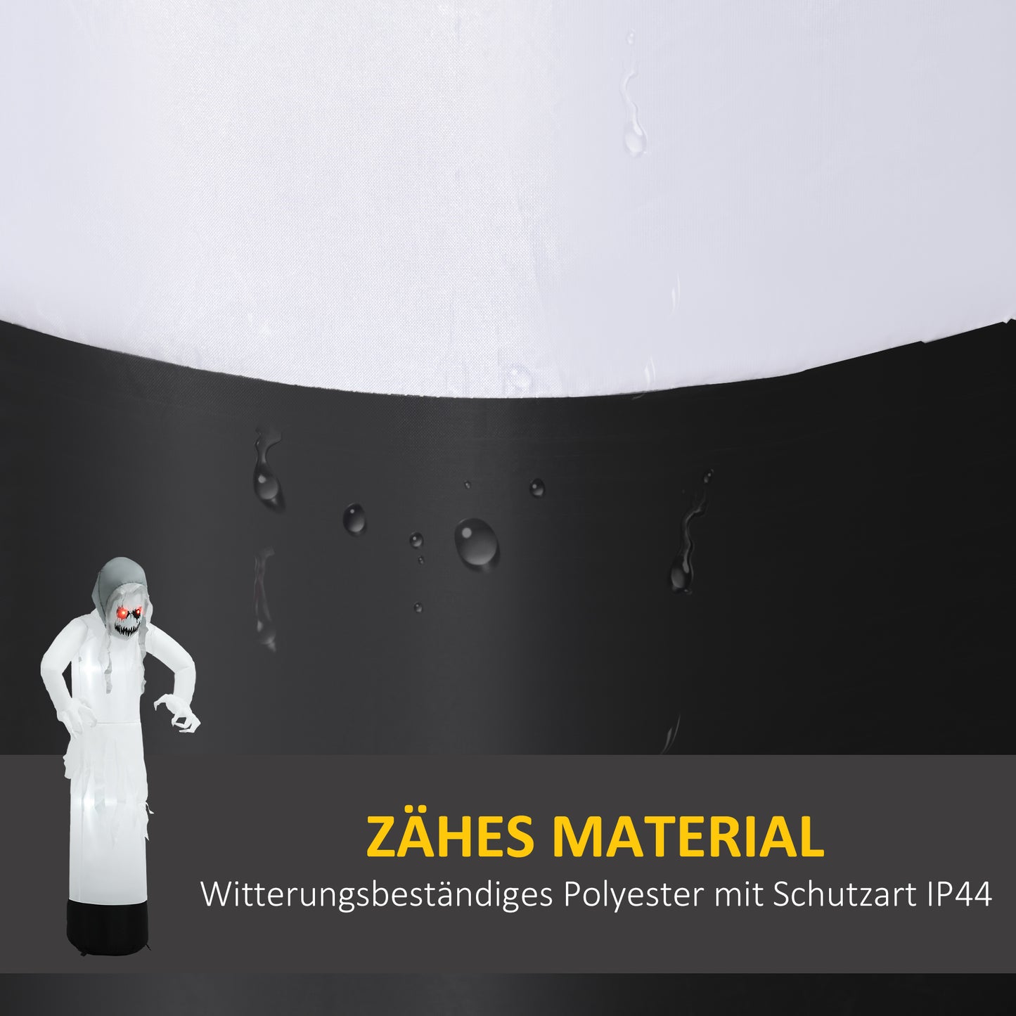 Outsunny Halloweendeko, Geisterhexe mit roten Augen, aufblasbar, LEDs, Outdoor-tauglich, 180 cm, Weiß