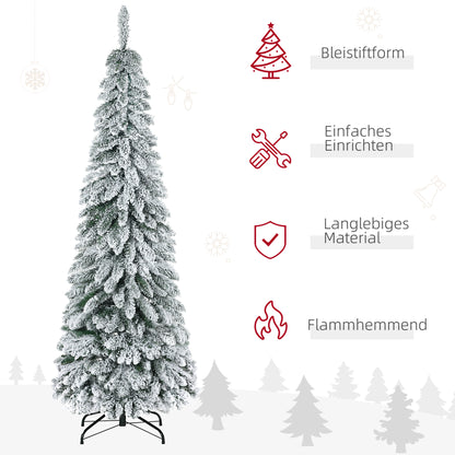 HOMCOM Künstlicher Weihnachtsbaum, 1,80 m, mit 523 Zweigen, Kunstschnee, lebensechtes Aussehen, schlanke Form