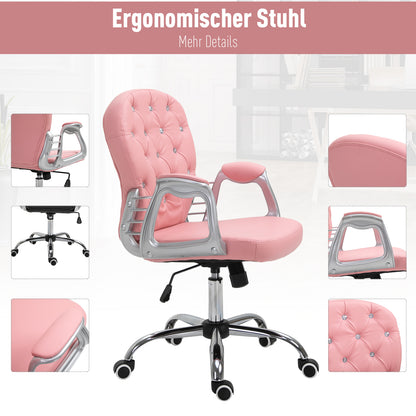 Vinsetto Bürostuhl, Ergonomisch Schreibtischstuhl mit Armlehne, Gepolsterter Rückenlehne, Höhenverstellbar Computerstuhl mit Kunstlederoptik, Drehstuhl für Home Office, Rosa
