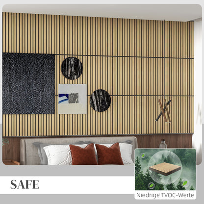 HOMCOM Akustikpaneel, Schallabsorption, DIY Lamellenwand, MDF & Polyester, einfache Installation, Eiche