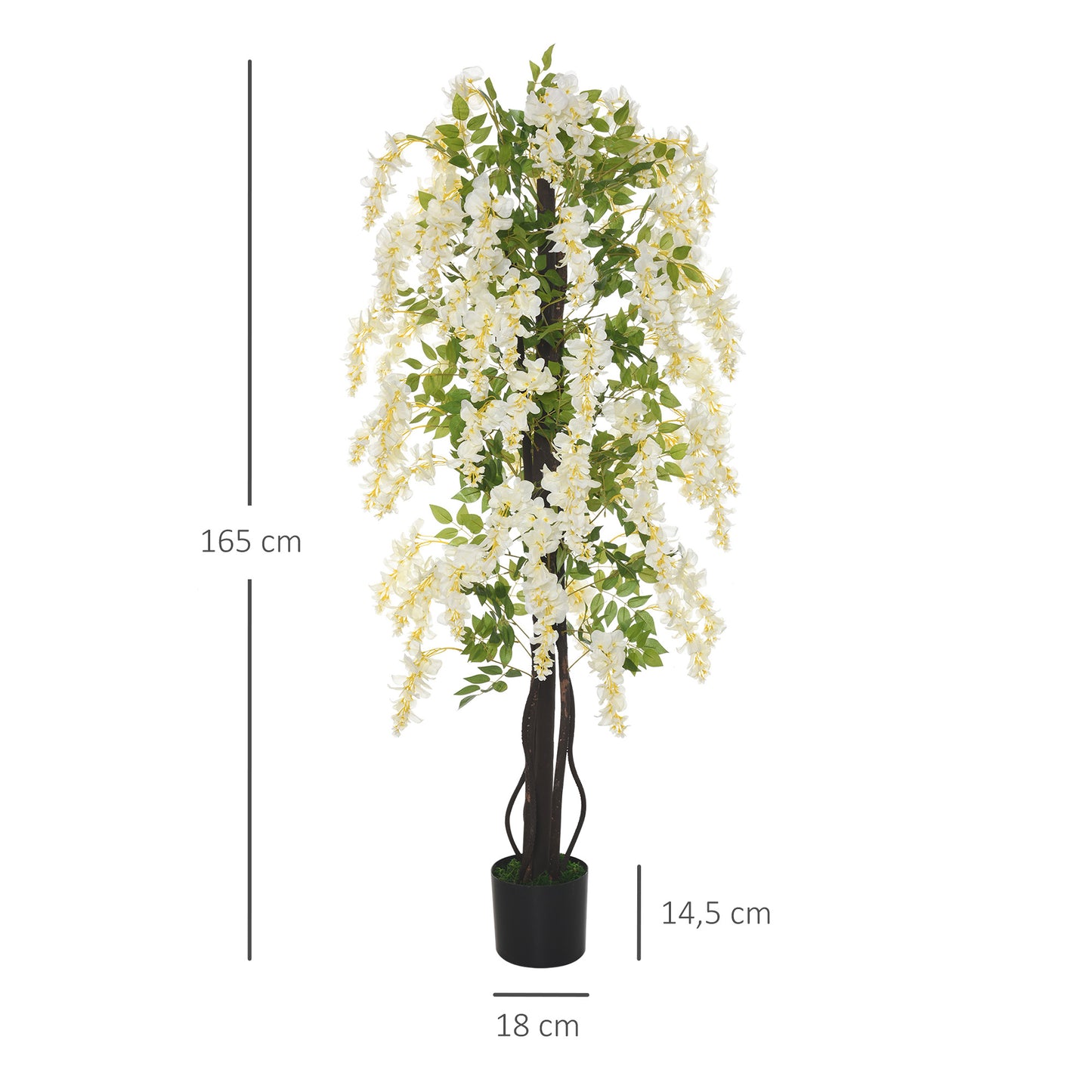 Outsunny Künstliche Glyzinien groß 165cm Kunstpflanze, Plastik Künstliche Pflanzen Kunstblumen im Topf, Fake Plant wie echt für Büro Wohnzimmer Schlafzimmer Moderne Dekoration Geschenk