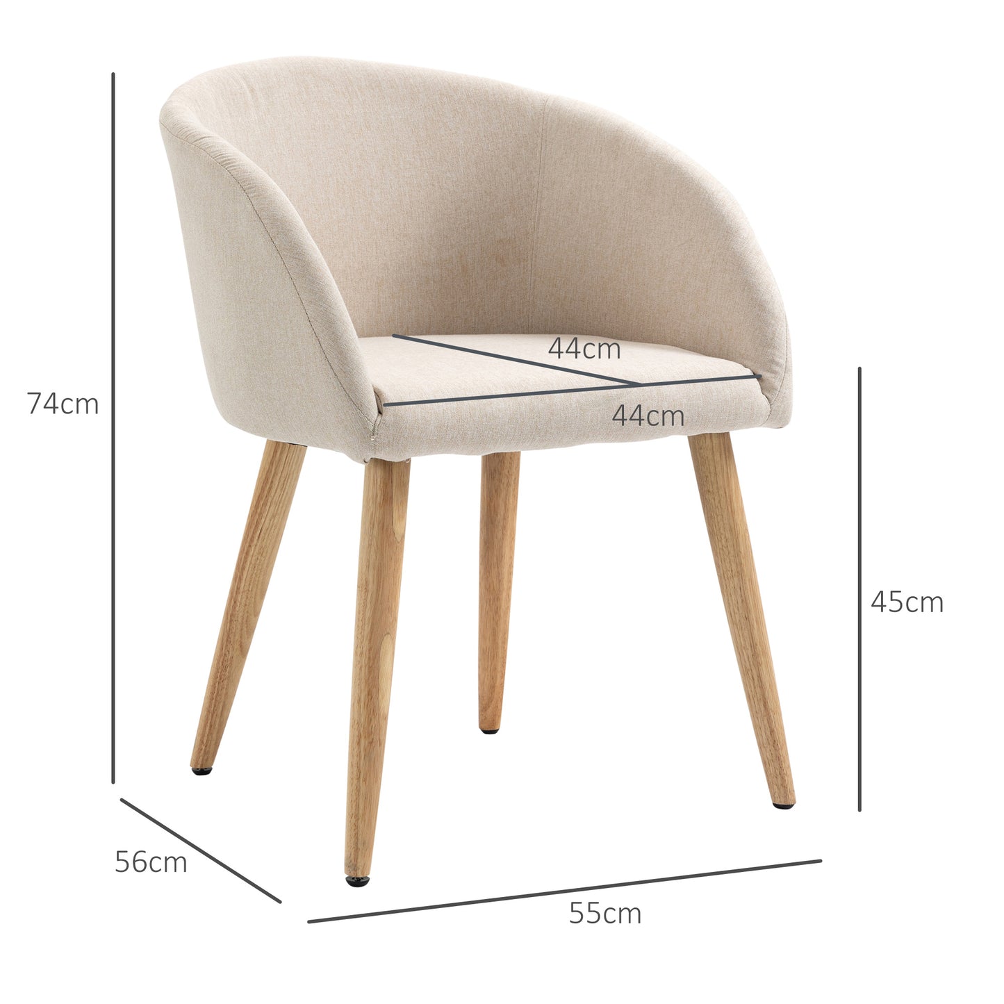 HOMCOM 2er-Set gepolsterte Stühle, skandinavisches Design, Polsterstühle mit Holzbeinen, rutschfeste Pads, 150 kg Belastbarkeit, Beige