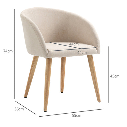 HOMCOM 2er-Set gepolsterte Stühle, skandinavisches Design, Polsterstühle mit Holzbeinen, rutschfeste Pads, 150 kg Belastbarkeit, Beige