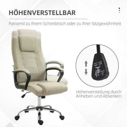 Vinsetto Bürostuhl in Leinenoptik, höhenverstellbar, Wippfunktion, 5 Rollen, Beige