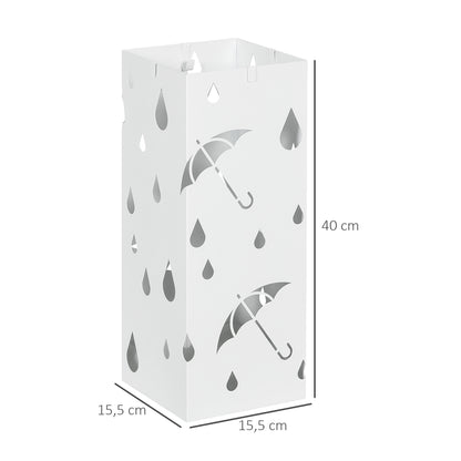 HOMCOM Schirmständer, 4 Haken, Tropfschale, Stahl, Weiß