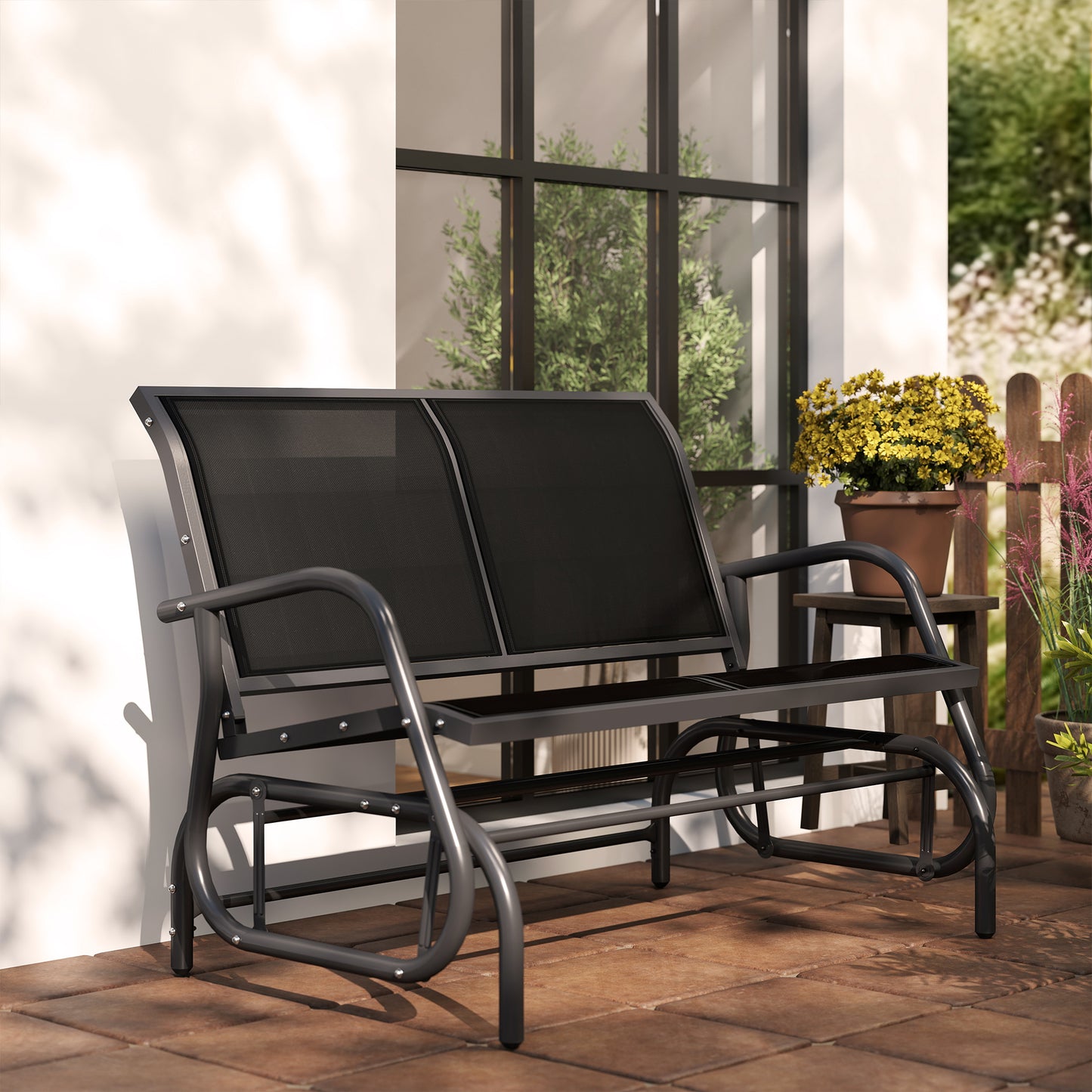 Outsunny -Sitzer Schaukelstuhl Gartenbank mit Schaukelmechanismus bis 200 kg belastbar 120 x 70 x 85 cm Schwarz