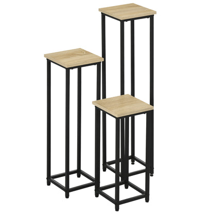 Outsunny 3-teiliges Set Pflanzenständer stapelbar platzsparend 21 cm x 21 cm x 50/70/90 cm Stahl Braun + Schwarz