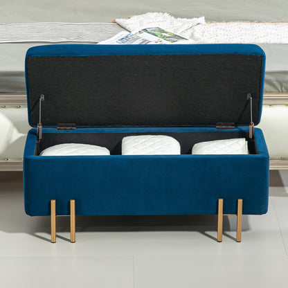 HOMCOM Sitzbank, Polsterbank mit Stauraum, Metall, Kautschukholz, Schaumstoff, 100 x 40 x 42 cm, Dunkelblau