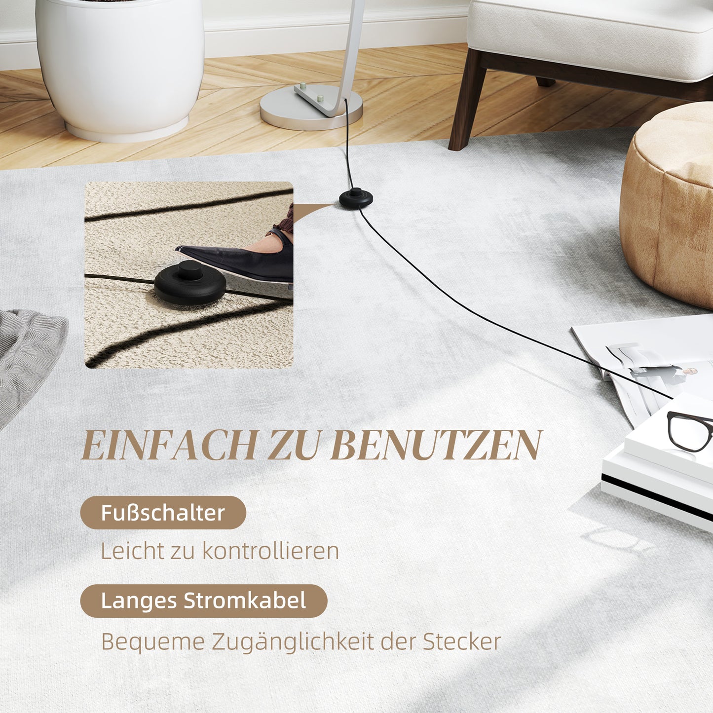 HOMCOM LED-Flurlampe mit anpassbarer Helligkeit, Moderne Stehlampe mit Fußschalter für Schlafzimmer, Wohnzimmer, Silber