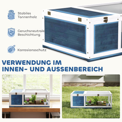 PawHut Schildkrötenhaus aus Holz Schildkrötengehege mit Haupthäusern aufklappbarem Oberseite 91x60,5x32 سم، أزرق