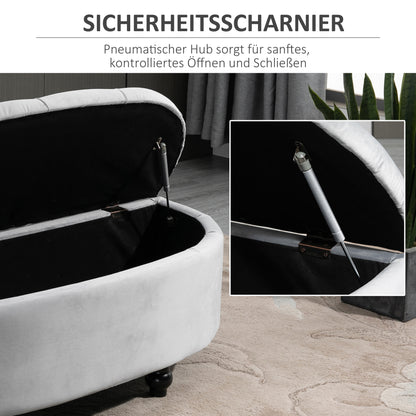 HOMCOM Sitzbank mit Stauraum Polsterbank mit Samtoptik, geöffnetem Deckel Sitztruhe mit Holzbeine, Truhenbank für Wohnzimmer Flur Schlafzimmer 120 x 46 x 42 cm, Grau
