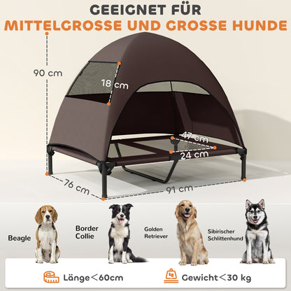 PawHut Hundeliege Outdoor mit Dach, Erhöhtes Hundebett für Große Hunde, 91 x 76 x 90 cm, Kaffee