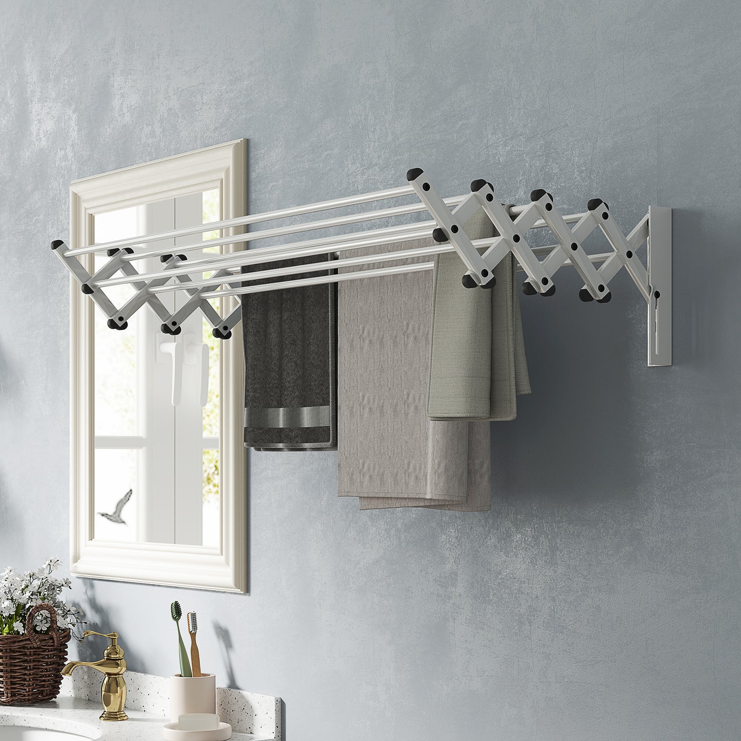 HOMCOM Handtuchhalter, Aluminium, verstellbar, für Innen- und Außenbereich, Silber