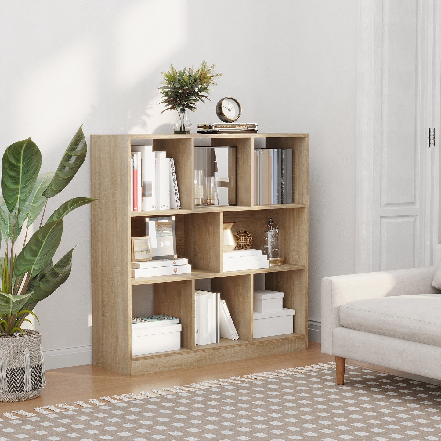 HOMCOM Bücherregal Regal Standregal, 8 Regalfächer, 97,5 x 30 x 100 cm, Eichen-Optik
