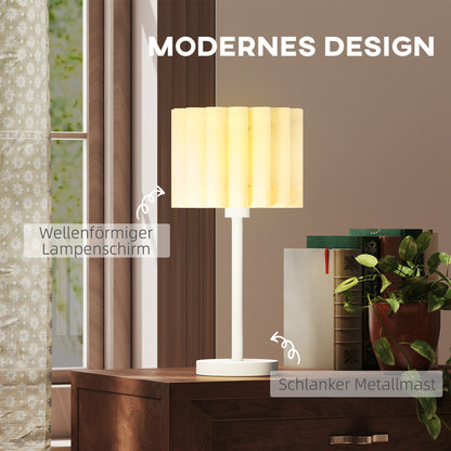 HOMCOM Tischlampe im Retro-Stil, Nachttischlampe, Kunststoff-Schirm, Knopfschalter, Weiß