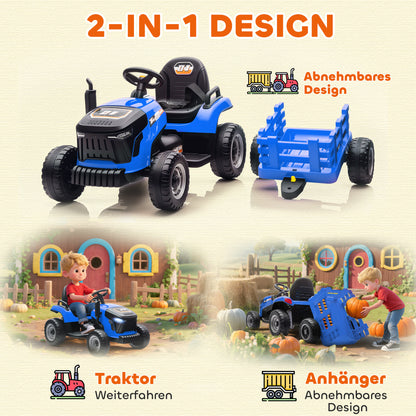 AIYAPLAY Elektrischer Kindertraktor, Aufsitz-Traktor mit Fernbedienung, Soft-Start, für Kinder im Alter von 3-8 Jahren, Blau