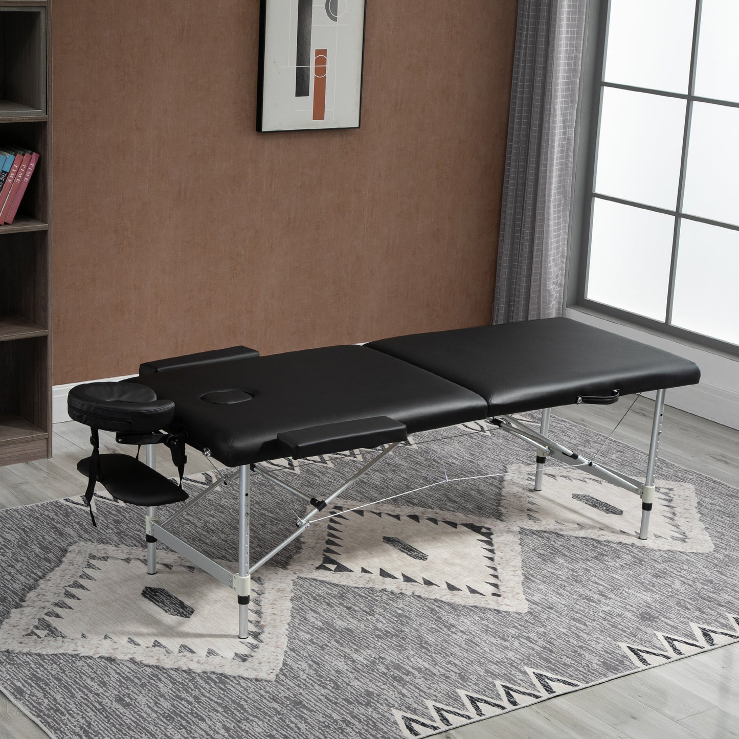 HOMCOM Massageliege, 2 Zonen klappbarer Massagetisch mit Kunstleder-Bezug, Kopfstütze, Armlehnen, Tasche, höhenverstellbare Massagebank 90cm Breit bis 225 kg belastbar, Schwarz