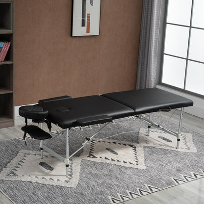 HOMCOM Massageliege, 2 Zonen klappbarer Massagetisch mit Kunstleder-Bezug, Kopfstütze, Armlehnen, Tasche, höhenverstellbare Massagebank 90cm Breit bis 225 kg belastbar, Schwarz