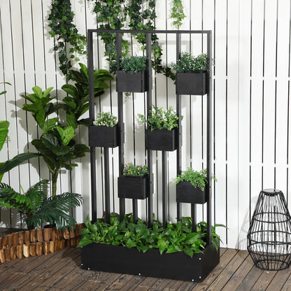 Outsunny Pflanzkasten-Kombination, modulares Design, Standrahmen, Naturholz, schwarz, 90 x 45 x 170 cm