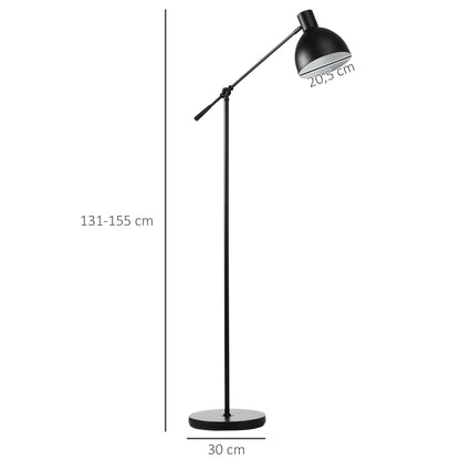 HOMCOM Stehleuchte im Industriedesign, höhenverstellbar, Bodenschalter; 30 m x 30 cm x 131 cm, Schwarz