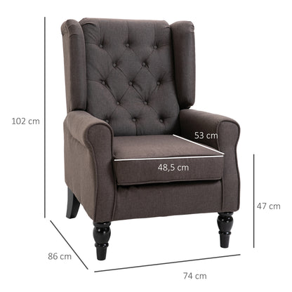 HOMCOM Ohrensessel Sessel mit Tufting, hoher Rückenlehne, Gepolstert Loungesessel mit abgerundeten Armlehnen, Holzbeine, für Schlafzimmer, Wohnzimmer, bis 160 kg, Braun