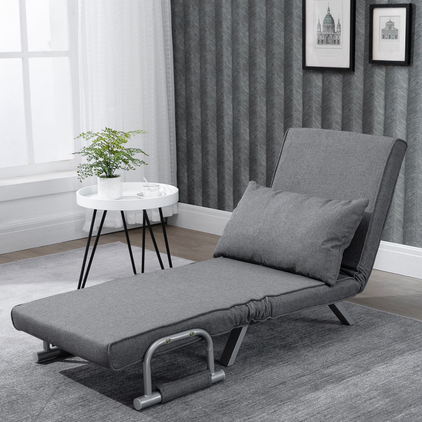 HOMCOM 3 in 1 Schlafsessel Klappbar Schlafsofa mit Bettfunktion Verstellbarer Rückenlehne Kissen Gästebett in Leinenoptik, Relaxsessel Klappsessel für Wohnzimmer Schlafzimmer 65 x 69 x 80 cm Hellgrau