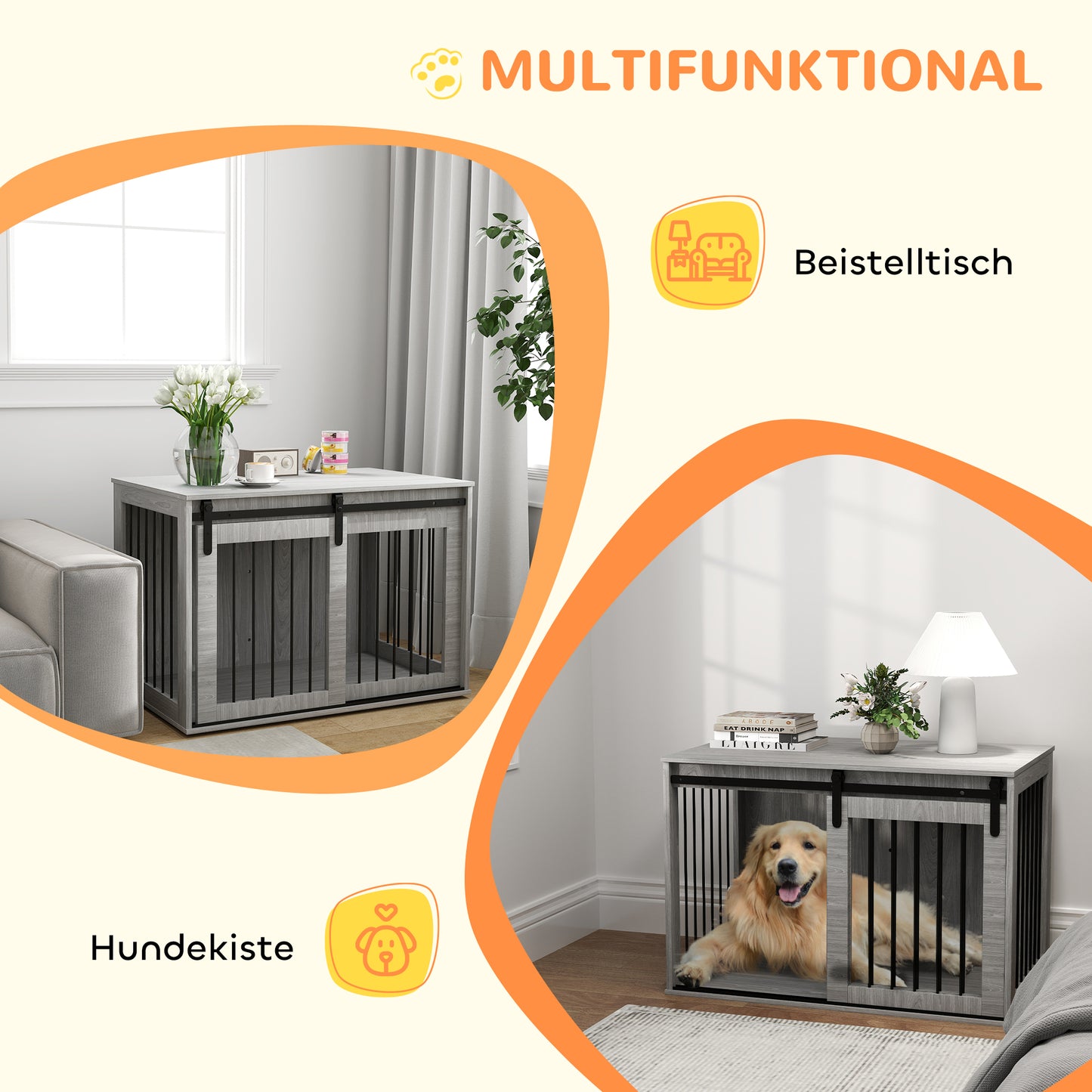 PawHut Hundebox mit Schiebetür, Belüftung, Spanplatte und Stahl, 98 x 58 x 61 cm, Grau