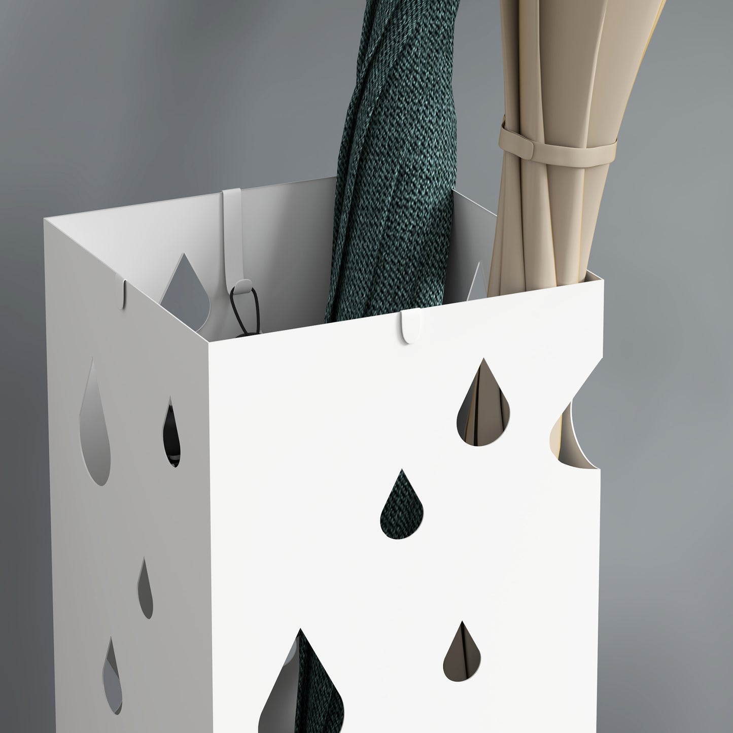 HOMCOM Schirmständer, 4 Haken, Tropfschale, Stahl, Weiß