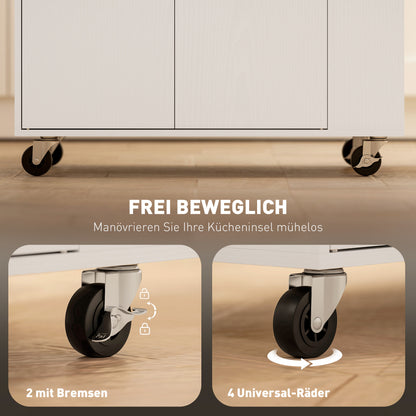 HOMCOM Küchenwagen mit Schublade, Schrankfach, Gewürzregal, Handtuchstange, 82 x 38 x 86,5 cm, Weiß/Eiche