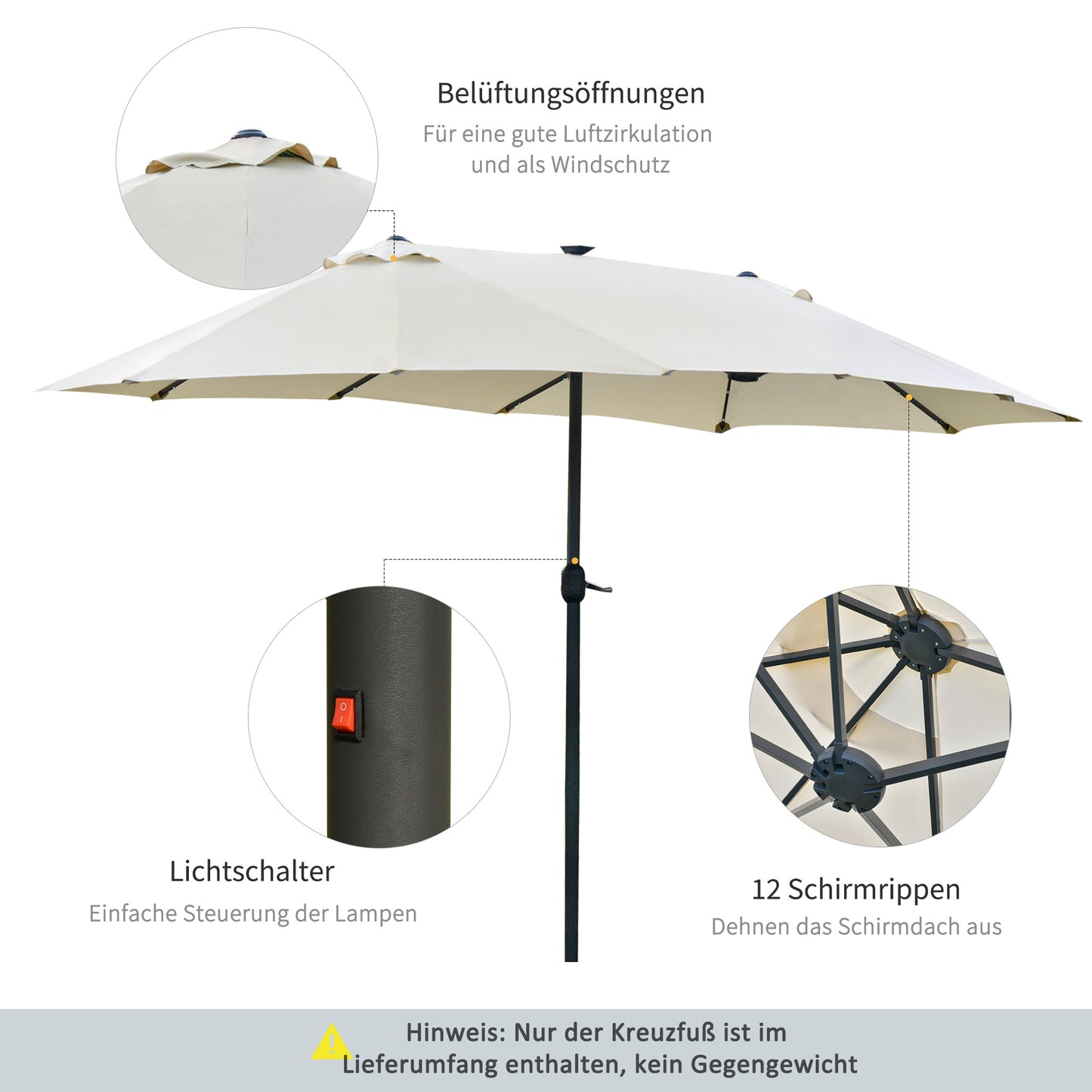 Outsunny Sonnenschirm Oval Cremeweiß 440 x 256 cm