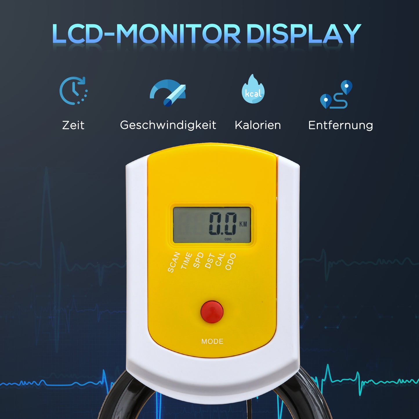HOMCOM Fahrradtrainer höhenverstellbarer Heimtrainer Fitnessfahrrad Rollentrainer mit Riemenantrieb LCD-Display Stahl ABS Gelb+Schwarz 45,5 x 100 x 101-113 cm