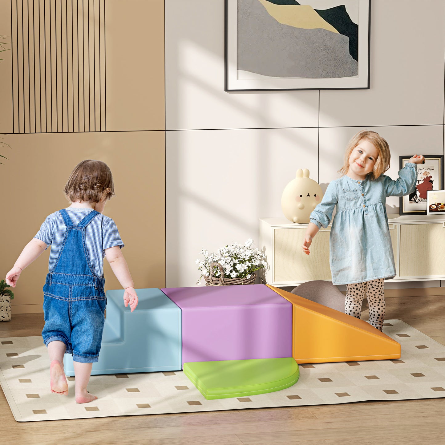 HOMCOM Saftbaustein-Set für Kinder, Kletter- und Krabbelspielzeug, weiches Kunstleder, EPE-Schaum, Mehrfarbig