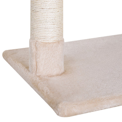 PawHut Kletterbaum Katzenbaum Kratzbaum mit Sisalsäule Plüsch-Hängematte Spanplatte Beige 50 x 36 x 70 cm