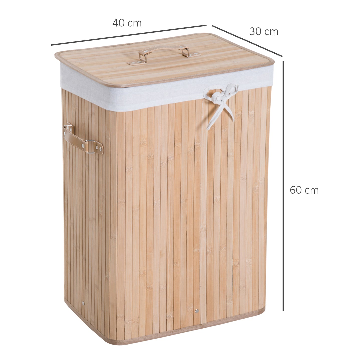 HOMCOM Wäschekorb schmal mit Deckel 72L Wäschesammler mit Griff، herausnehmbarer Wäschesack، Wäschebox for Washküche Schlafzimmer Badezimmer Natur