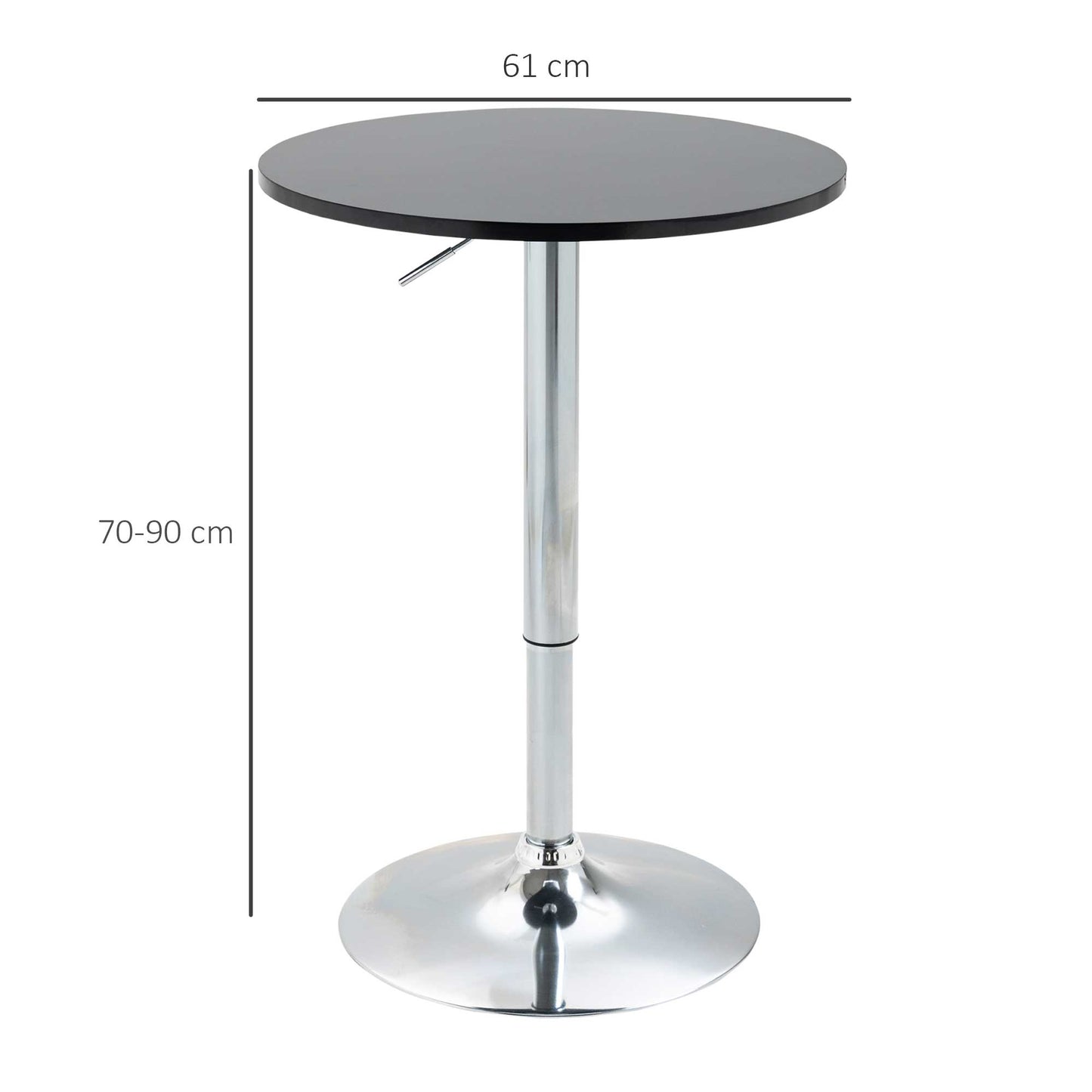 HOMCOM Bartisch modern rund Esstisch 360° Drehtisch höhenverstellbarer Bistrotisch Stehtisch Küchentisch Stahl Schwarz Ø61 x 70-90 cm