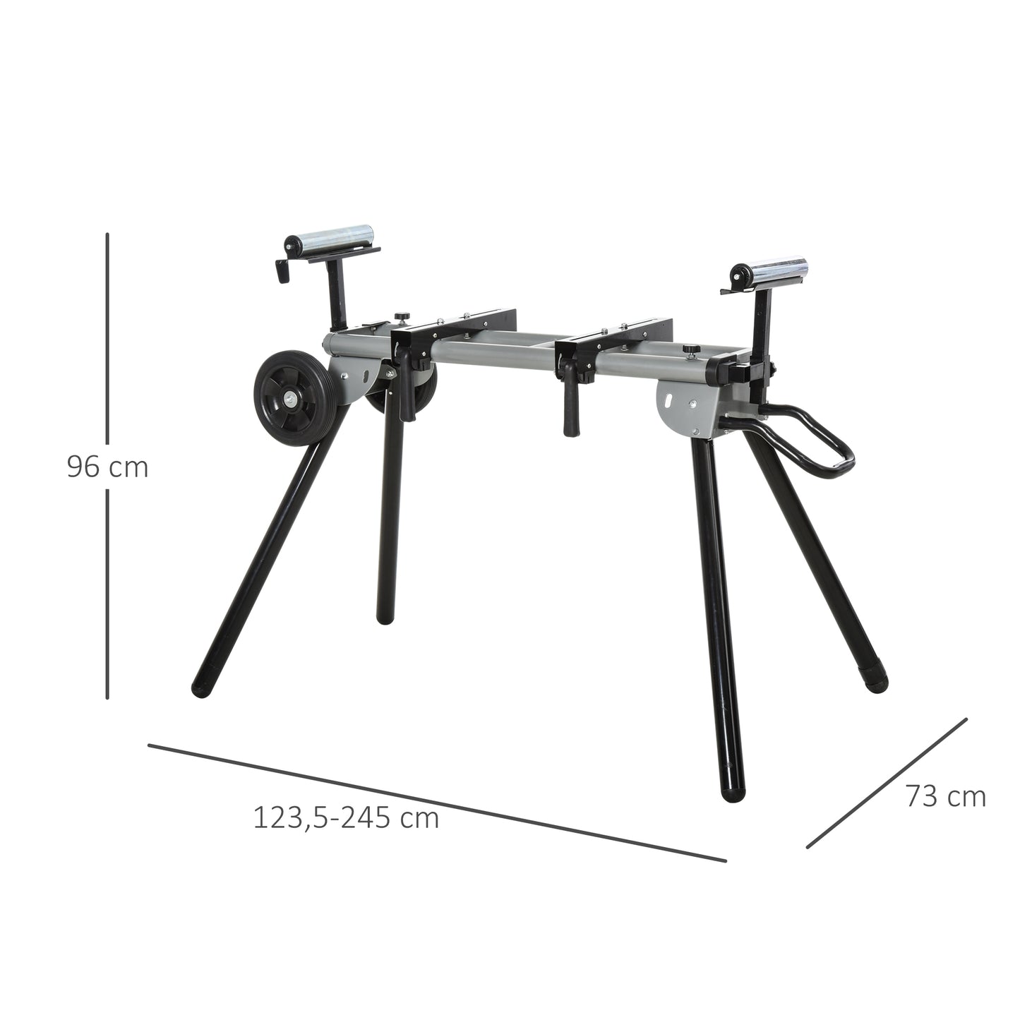 DURHAND Untergestell für Kappsägen Arbeitstisch für Kapp- und Gehrungssägen Sägengestell Kappsäge Stahl Schwarz+Silber Seitenverlängerung 123,5-245 cm