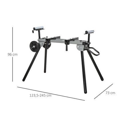 DURHAND Untergestell für Kappsägen Arbeitstisch für Kapp- und Gehrungssägen Sägengestell Kappsäge Stahl Schwarz+Silber Seitenverlängerung 123,5-245 cm