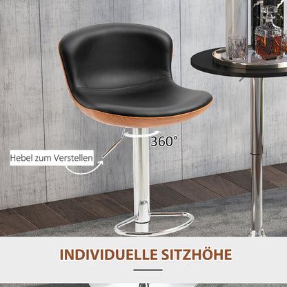 HOMCOM 2er-Set Barhocker mit Fußstütze, Barstuhl mit Rückenlehne, Bistrohocker, Esszimmerstuhl höhenverstellbar drehbar, Kunstleder, Schwarz, 46 x 53,5 x 85-106 cm