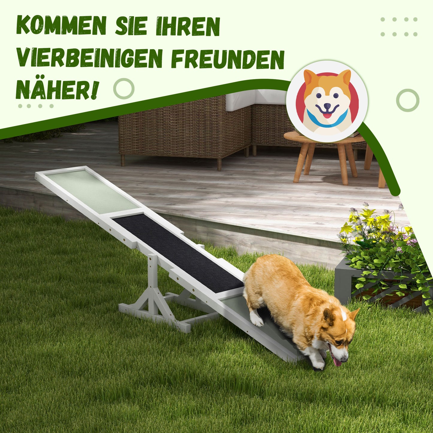PawHut Hundewippe für Agility Training, rutschfest, bis 50 kg belastbar, 180 x 30 x 30 cm