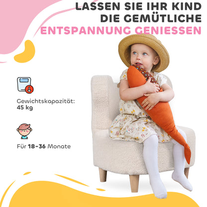 AIYAPLAY Kindersessel، Plüschsessel mit Bärenohren، Fleece-Bezug، Schaumstoff، بيج