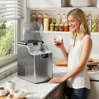 HOMCOM Eiswürfelmaschine, Eiswürfelspender, Ice-Maker, 20 kg/24h Eiswürfelbereiter mit 2,1 L Wassertank, Silber