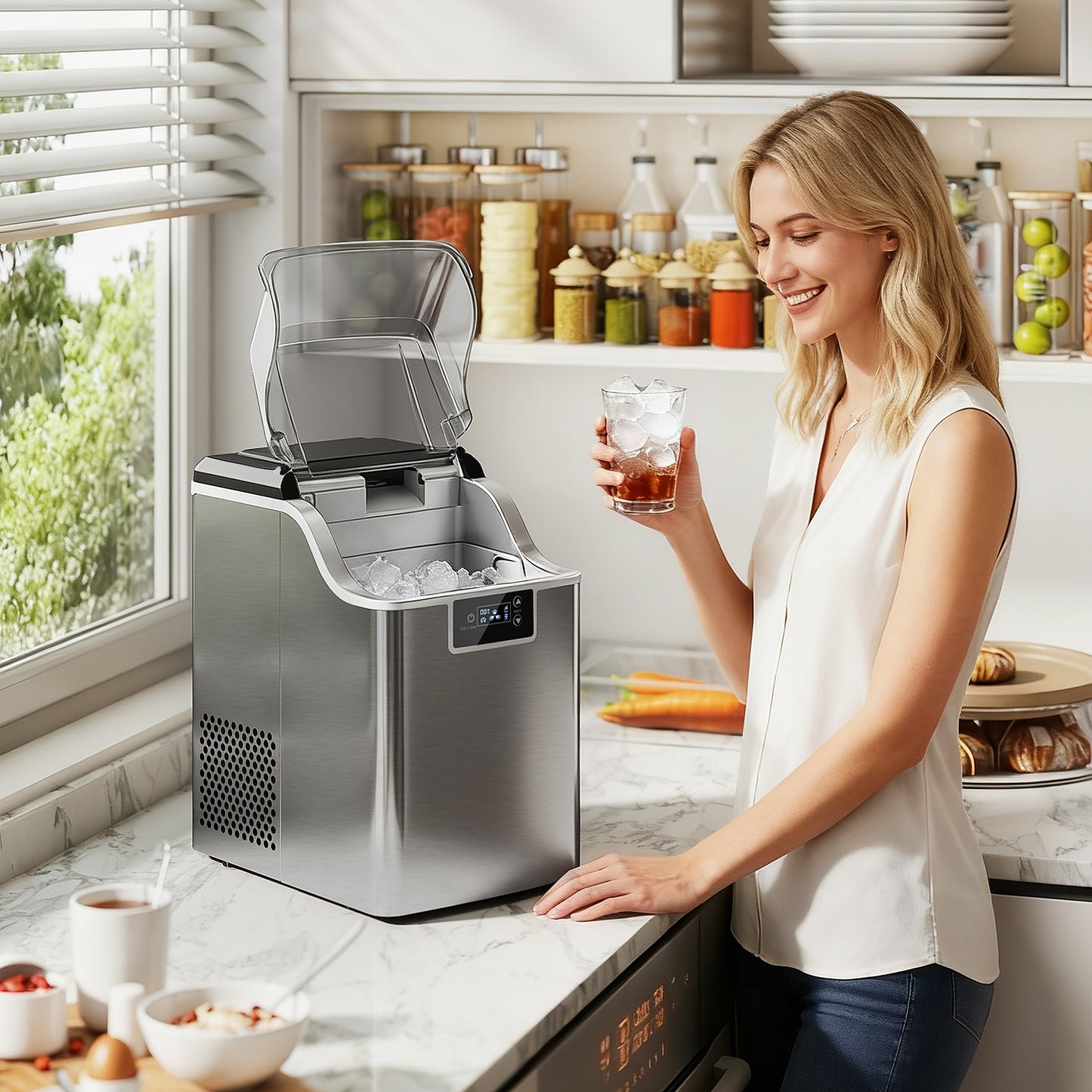 HOMCOM Eiswürfelmaschine, Eiswürfelspender, Ice-Maker, 20 kg/24h Eiswürfelbereiter mit 2,1 L Wassertank, Silber