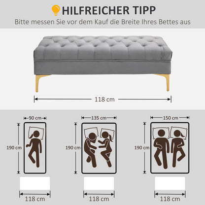 HOMCOM Sitzbank Bettbank Schuhbank mit erhöhten Beine Schlafzimmer Samt Hellgrau